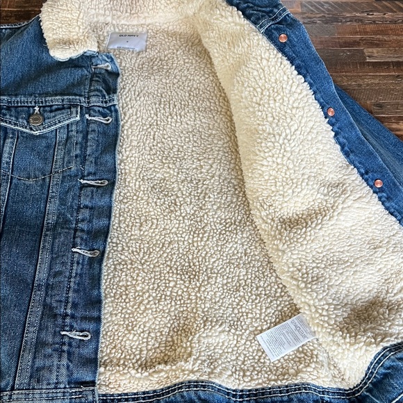 Old Navy Blue Denim Jacket with Cream Sherpa Collar - Picture 3 of 5